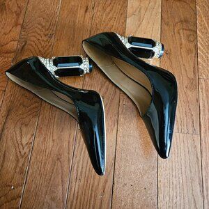 FSJ Black Bridal Pointed Toe Chunky High Heel Wedding Shoes